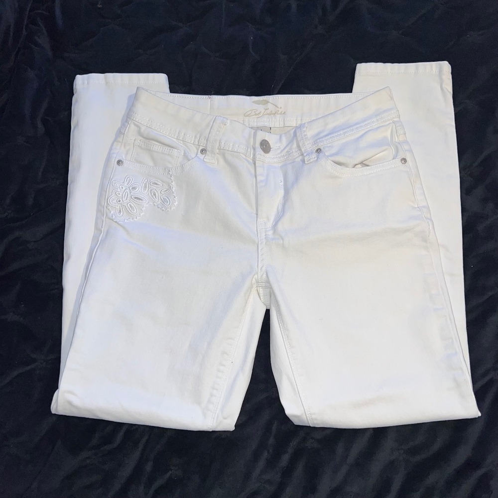 Bob Timberlake White Embroidered Ankle Jeans Floral Cutout Detail Casual Denim-6